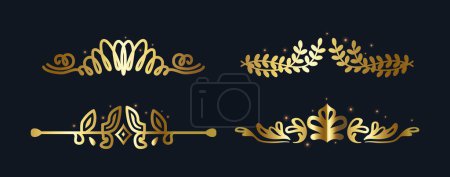 Illustration for Elegant Vector Gold Decorative Borders Enhance Visual Appeal, Adding A Touch Of Opulence. set of Dividers Create Luxurious And Timeless Aesthetic, Elevating Any Design Or Document With Sophistication - Royalty Free Image