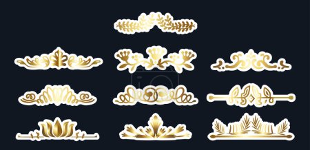 Téléchargez les illustrations : Stickers Eléments d'Or Décoratifs Set. Décorations antiques ornées, bordures ou diviseurs Design avec des détails complexes Améliorer l'attrait visuel, créant un équilibre harmonieux au sein de l'esthétique globale - en licence libre de droit