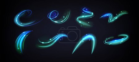 Illustration for Light Waves Graphic Design Elements vector Set Captivates With Vibrant Hues, Fluid Lines, And Luminous Gradients. Dynamic Shapes Create A Harmonious Dance, Infusing Energy And Modernity Into Visuals - Royalty Free Image