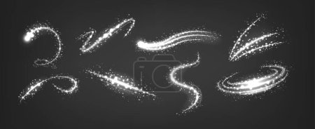 Ilustración de Sparkling Light Waves, Vector Black and White Graphic Elements. Líneas dinámicas de la curva de la energía, de la fluidez, y de la luminosidad y efectos visuales fascinantes radiantes, evocando un sentido del movimiento y del brillo - Imagen libre de derechos