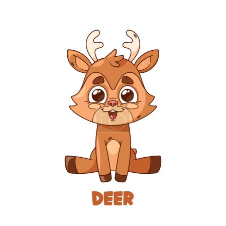 Ilustración de Dibujos animados caprichosos Baby Deer o personaje Fawn con encanto de ojos de ciervo, inocencia juguetona irradia a través de su piel suave, cuernos delicados, y una sonrisa conmovedora, esparciendo alegría a todos. Ilustración vectorial - Imagen libre de derechos