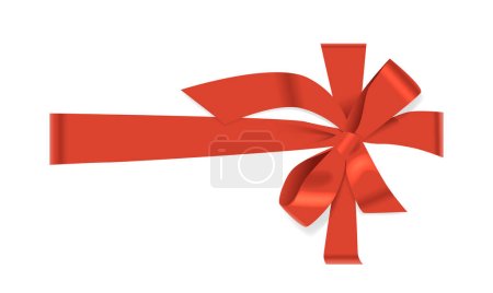 Ilustración de Arco de regalo realista, cinta roja de seda horizontal con nudo de arco decorativo, cinta de satén festiva de lujo para decoración o embalaje de vacaciones. 3D Vector Mockup, Render, Elemento de diseño aislado sobre fondo blanco - Imagen libre de derechos