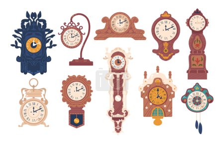 Illustration for Antique Clocks, Intricate Timepieces From Bygone Eras, Blend Craftsmanship And History. Their Ornate Designs And Mechanical Precision Evoke A Sense Of Nostalgia, Charmingly Marking The Passage Of Time - Royalty Free Image