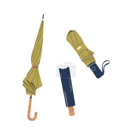 Illustration for Folded Umbrella Is A Portable, Compact Device That Shields Against Rain Or Sun. It Easily Fits Into Bags, Offering Convenience And Protection When Unfolded During Unpredictable Weather Conditions - Royalty Free Image