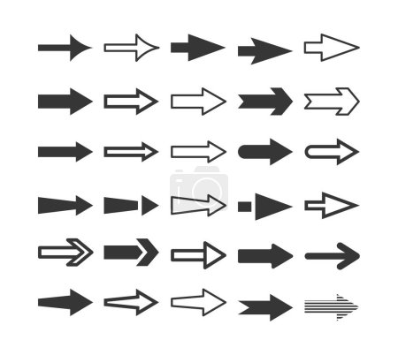 Illustration for Black And White Arrow Signs Set Features Clear, Bold Vector Designs For Effective Directionality. With A Minimalist Monochrome Palette, It Ensures Universal Visibility And Straightforward Guidance - Royalty Free Image
