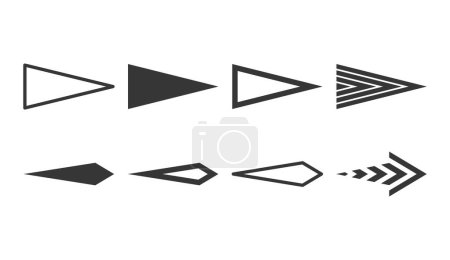 Illustration for Monochrome Vector Arrow Symbols. Minimalist Design Elements For Ui and ux, Signage, Presentations. Direction Indicators For Navigation And Emphasis. Simplistic Yet Impactful Visual Communication Signs - Royalty Free Image