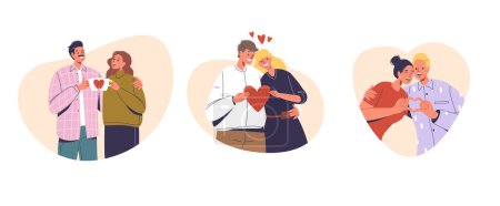 Illustration for Isolated Vector Elements With Cartoon Joyous Couple Characters Clasps Hands, Their Eyes Gleaming With Love, While Tenderly Cradling A Heart Symbolizing Their Deep Connection And Shared Happiness - Royalty Free Image