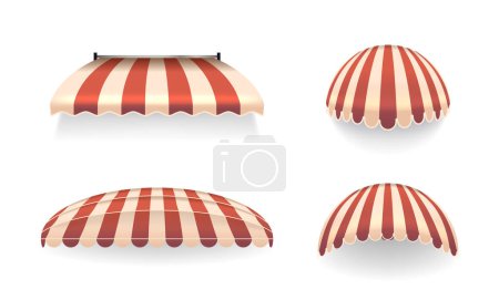 Illustration for 3d Store Awnings Boast Sleek, Modern Stripes, Creating A Vibrant Facade. Chic Vector Canopies Combine Style And Functionality, Enhancing The Retail Aesthetic While Providing Shade And Visual Appeal - Royalty Free Image