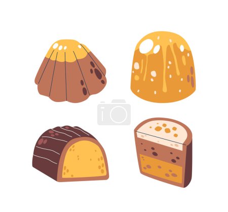 Illustration for Chocolate Candies, Sweet Treats Made From Cocoa, Combined With Sugar, Milk, And Various Flavors, Offering A Smooth, Rich, And Indulgent Experience. Cartoon Vector Illustration - Royalty Free Image