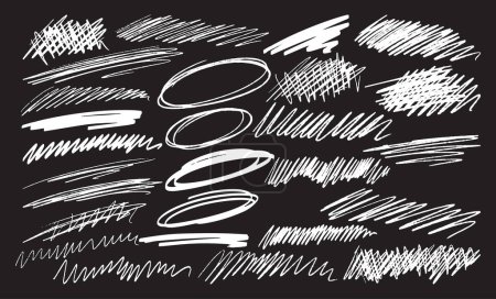 Illustration for White Handwritten Scribbles And Strokes, Vector Design Elements Set. Doodles and Squiggle Strokes. Playful, Whimsical, And Unpredictable, Irregular Lines, Loops, And Shapes, Conveying Spontaneity - Royalty Free Image