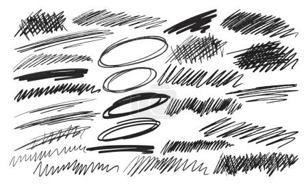 Illustration for Handwritten Scribbles And Strokes Design Elements Set. Vector Collection Of Unique, Hand-drawn Lines And Patterns, Abstract Sketchy Drawing with Coal or Pencil, Expressive Vector Abstract Doodles - Royalty Free Image