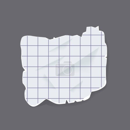 Illustration for Checkered Torn Paper Piece. Isolated Fragmented Notepad Sheet With A Grid Pattern, Displaying Jagged, Irregular Edges Reminiscent Of A Ripped Notebook Page. Realistic 3d Vector Illustration - Royalty Free Image