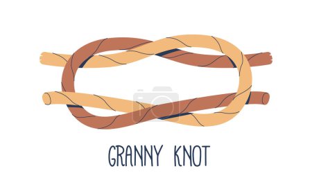Illustration for Nautical Granny Knot For A Rope With A Loop. Simple Binding Method, Prone To Slipping, Used For Aboard Boats Or Ships, Resulting From Tying A Square Knot Incorrectly. Cartoon Vector Illustration - Royalty Free Image