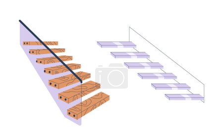 Illustration for Modern Glass Stairs, Sleek And Contemporary Transparent Steps, Paired With Handrails, Enhancing Light Flow And Spatial Openness. Architectural Design for Home or Office. Cartoon Vector Illustration - Royalty Free Image