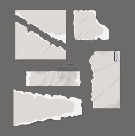 Illustration for Collection Of White Torn Paper Pieces, Featuring Various Shapes And Sizes, Memo Notes and Tags With Ragged Edges, For Scrapbooking, Collage, Creative Design Projects. Realistic 3d Vector Illustration - Royalty Free Image