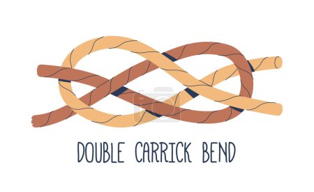 Ilustración de Double Carrick Bend es un nudo náutico robusto y confiable que se utiliza para unir dos cuerdas de forma segura, reduciendo el deslizamiento y manteniendo la fuerza bajo carga. Ideal para aplicaciones de servicio pesado. Ilustración vectorial - Imagen libre de derechos