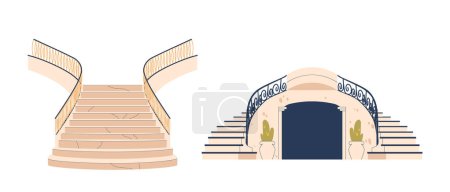 Illustration for Vector Elegant And Timeless Classic Marble Stairs Boast A Luxurious Aesthetic. Smooth, Polished Surface Exudes Sophistication, While Durable Material Ensures Enduring Beauty In Architectural Design - Royalty Free Image