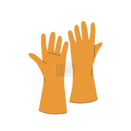 Illustration for Isolated Yellow Rubber Gloves. Durable, Waterproof Hand Coverings Made From Synthetic Rubber, Used For Cleaning, Dishwashing, Or Chemical Handling To Protect The Skin. Cartoon Vector Illustration - Royalty Free Image