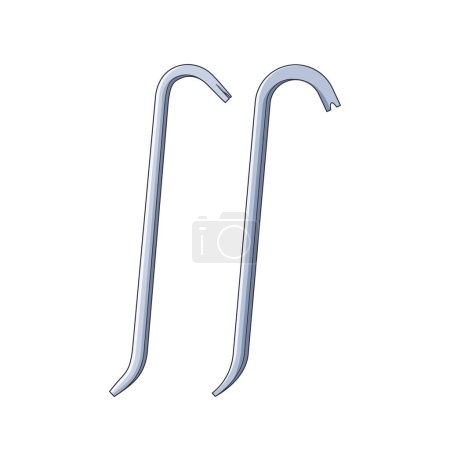Illustration for Crowbars, Isolated Vector Handheld Tools With Flat, Metal Ends Designed For Prying, Lifting, And Demolishing. Used In Construction, Renovation, And Emergency Situations. Carpentry or Burglary Items - Royalty Free Image