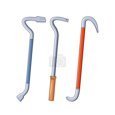 Illustration for Crowbars Are Versatile Handheld Tools With A Flat, Prying End And A Curved End. They Used For Leveraging, Prying, And Removing Nails, In Construction Or Demolition Work. Vector Hardware Instruments - Royalty Free Image