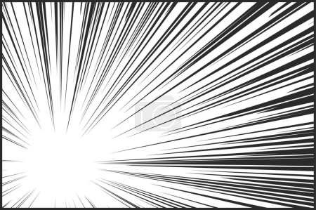 Ilustración de Líneas de velocidad radial de manga para efecto cómico. Acción de movimiento y fuerza Foco tiras de flash para libro de anime. Fondo de rayo negro Manga marco de velocidad o chapoteo y explosión. Ilustración vectorial monocromática - Imagen libre de derechos