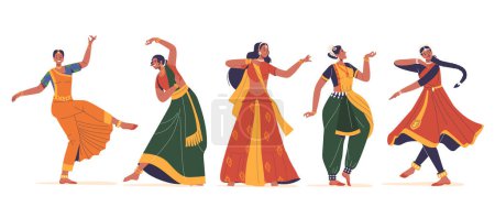 Indische Frauen tanzen in einer fesselnden Fusion aus Anmut und Kraft und verkörpern reiche kulturelle Narrative durch komplizierte Bewegungen, ausdrucksstarke Gesten und lebendige Kostüme und feiern das Erbe Indiens