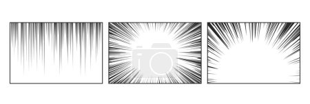 Illustration for Comic Speed Lines, Radial and Straight Dynamic Vector Rays, Used In Manga, Anime, And Cartoons To Depict Action, Motion Or Burst Of Speed, Creating Dramatic, Background Effect for Visual Storytelling - Royalty Free Image