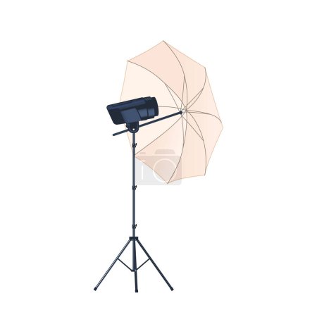 Illustration for Photo Studio Umbrella, Equipment For Softening And Diffusing Light, Enhance Photography By Creating Even, Flattering Illumination, Reducing Harsh Shadows, And Producing Professional-quality Portraits - Royalty Free Image
