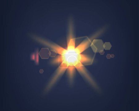 Téléchargez les illustrations : Rayonnant 3d Vector Sunrise jette un éblouissement éblouissant, Peindre le ciel avec un tableau magique de teintes lumineuses. Starlight crée un halo céleste avec une étincelle enchanteresse, des fusées éclairantes et des faisceaux énergétiques - en licence libre de droit