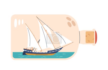 Miniature Ship or Yacht Within Bottle Represent Detailed, Tiny Vector Replica, Carefully Crafted And Maneuvered Through The Bottle Slim Neck, Displaying Exceptional Skill And Nautical Creativity