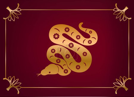 Ilustración de Símbolo de serpiente en el zodíaco chino, representa la sabiduría, la intuición y la transformación. Signo de Horóscopo Cny, Animal Serpiente Dorada sobre Fondo Rojo. Ilustración vectorial - Imagen libre de derechos