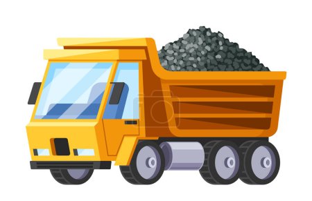Illustration for Vector Tip Truck For Road Construction, Efficiently Transports And Unloads Bulk Materials Like Gravel Or Asphalt. Essential For Road Workers, It Enhances Construction Productivity And Transportation - Royalty Free Image