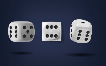 Ilustración de Los dados blancos o dados son pequeños objetos de seis caras con puntos que van del 1 al 6, utilizados para generar números aleatorios en juegos y ejercicios de probabilidad. Ilustración realista del vector 3d - Imagen libre de derechos