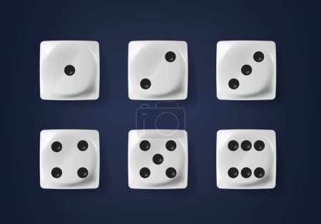 Illustration for Realistic 3d Dice Cubes. Small, Six-sided Objects Used In Gamble or Board Games For Generating Random Numbers, Each Side Displaying A Different Number Of Dots From One To Six. Vector Illustration - Royalty Free Image