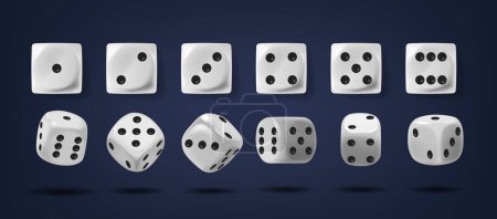 Illustration for Dice Cubes Set. Small, Six-sided Objects With Dots On Each Face Representing Numbers 1 Through 6, Used For Generating Random Outcomes In Games And Probability Experiments. 3d Vector Illustration - Royalty Free Image