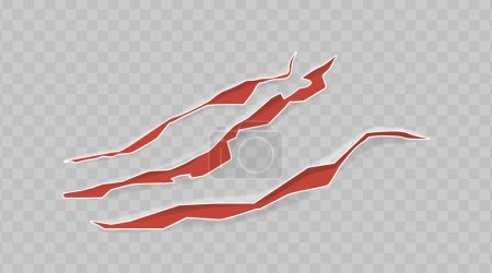 Illustration for Animal Claw Marks. Slim, Extended Streaks or Rips on Transparent Background, from the Keen Claws or Beasts Talons. Realistic 3D Vector Profound Gashes from a Tiger, Bear, Lion, or Predatory Creatures - Royalty Free Image