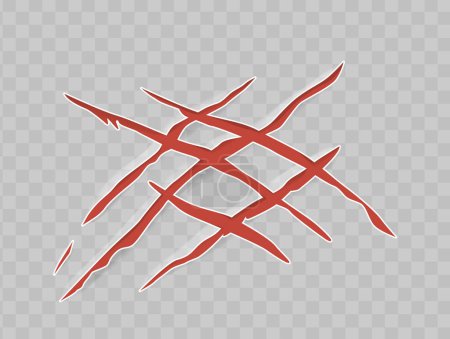 Illustration for Claw Scratch Marks. Isolated Realistic 3d Vector Sharp, Crossed Lines Mimicking Animal Talon Shreds,in Shape of Lattice. Terrible Monster, Predator or Beast Rugged, Aggressive Slashes of Red Color - Royalty Free Image