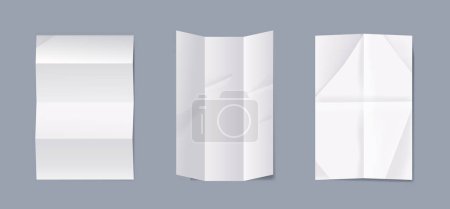 White Paper Sheet Mockups mit realistischen Falzmarken, 3D-Vektorseiten mit strukturierter, authentischer Optik, geeignet für Präsentationen, Grafikdesign-Projekte und digitale Kunstkompositionen