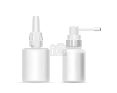 Illustration for 3d Mockup Showcasing Drug Bottles Equipped With A Pipette And Sprayer, Designed For Precise Dosing And Application, Realistic Detailed Visual Presentation of Plastic Containers for Liquid Medications - Royalty Free Image