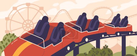 Vector Thrilling And Dynamic Roller Coaster, Gravity-defying Amusement Park Rides that Feature Steep Drops, Twists and Turns, fournissant une expérience exaltante pour les amateurs d'adrénaline à la recherche de sensations fortes
