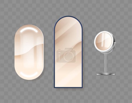 Illustration for Realistic 3d Vector Home Mirrors Are Versatile Decorative And Functional Elements, Reflecting Light To Brighten Spaces, Creating Illusions Of Depth, And Allowing Personal Grooming And Style Checks - Royalty Free Image