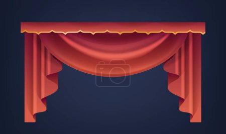 Illustration for Red Velvet or Silk Theater Curtains, Serve As A Grand, Dramatic Barrier Between Audience And Stage, Symbolizing Anticipation And The Beginning Of A Performance. Realistic 3d Vector Illustration - Royalty Free Image