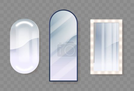 Illustration for Mirrors Reflect Light, Allowing Visual Reflection Of Objects. They Come In Oval, Arched and Rectangular Shapes, Serving Practical And Aesthetic Purposes In Homes. Realistic 3d Vector Illustration - Royalty Free Image