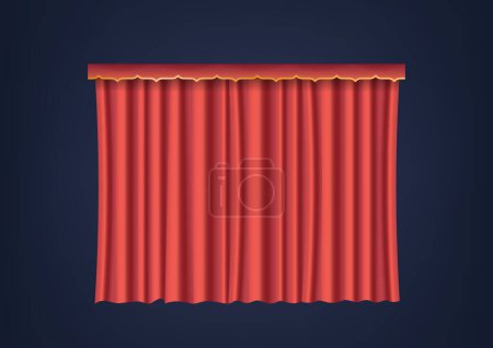 Illustration for Red Theater Curtains, Velvet Fabric Drapes Dramatically Parting To Unveil Performances, Encapsulating Magic Of Storytelling And Arts. Opera Hall or Theatrical Decor. Realistic 3d Vector Illustration - Royalty Free Image