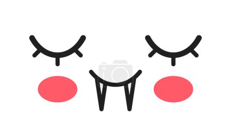 Kawaii Vampire Emoji avec les yeux fermés Caractéristiques Adorables petites crocs, joues roses, et paisible, expression satisfaite, capsulant un mélange de charme mignon et gothique. Illustration vectorielle de bande dessinée