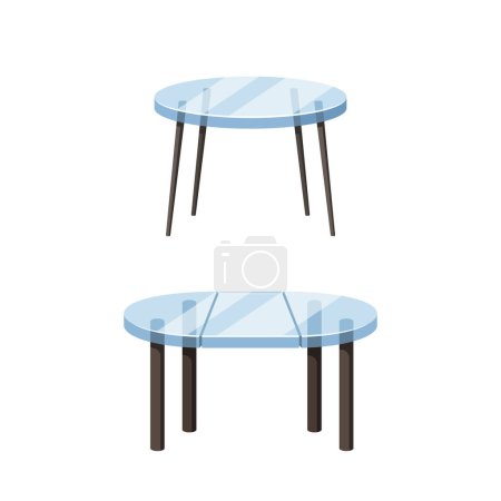 Ilustración de El transformador de mesa de vidrio redondo es una pieza de mobiliario versátil que se convierte entre una mesa de comedor, una mesa de centro y un escritorio, con un diseño elegante y funcionalidad. Ilustración de vectores de dibujos animados - Imagen libre de derechos