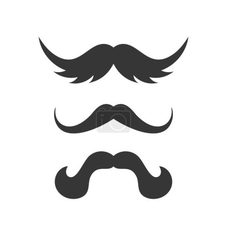 Ilustración de Manillar Mustache Styles Black Vector Silhouettes. Un peinado facial distintivo con extremos largos y rizados hacia arriba que se asemejan al manillar de una bicicleta, a menudo encerado para dar forma, iconos aislados - Imagen libre de derechos