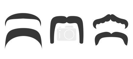 Illustration for Black Silhouettes of Horseshoe Mustache, Distinctive Facial Hair Style That Resembles An Upside-down Horseshoe, Extending From The Upper Lip To The Jawline, Associated With A Rebellious Aesthetic - Royalty Free Image