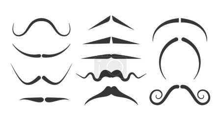 Illustration for Mustache Types Black Silhouette Vector Icons Set. Handlebar, Chevron, Dali, Horseshoe, Fu Manchu, Pencil, English, Imperial, Walrus, And Toothbrush Whiskers Varying Styles And Shapes Collection - Royalty Free Image