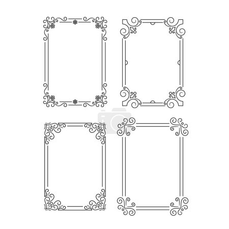 Illustration for Vintage Linear Frames, Classic Vector Design Elements, Rectangular Borders Features Intricate Lines And Curves, Ideal For Adding Nostalgic Charm To Compositions and Invitations. Vector Illustration - Royalty Free Image